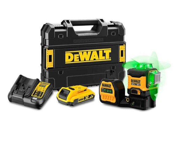 Nivel láser verde 3 líneas 360° XR 12V con batería 2Ah